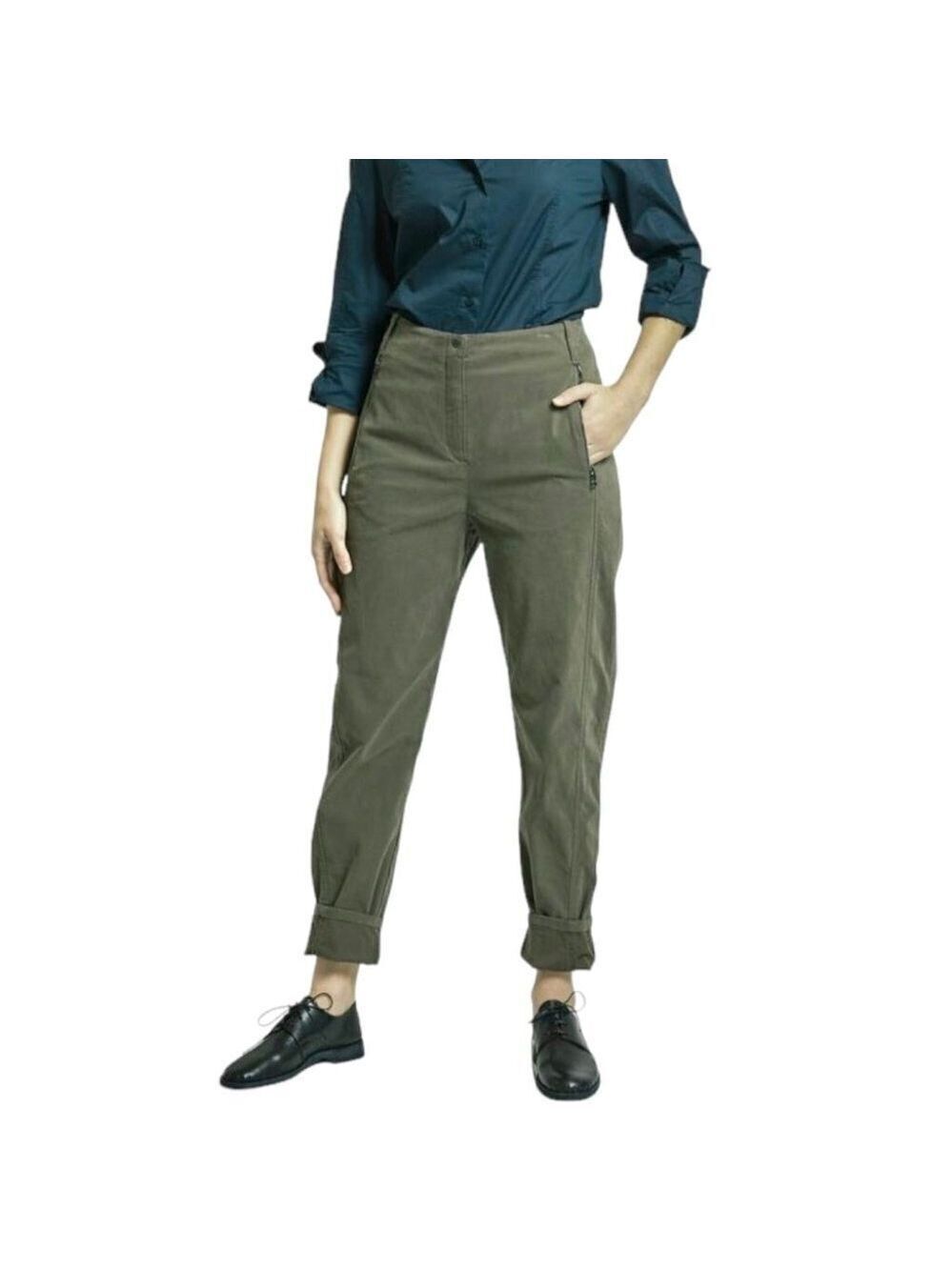 Annette Gortz Carta Stretch Olive Twill High Rise Straight Pants Size EU 42